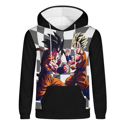 Black Checkers Nostalgic Anime Mens Lightweight All Over Print Hoodie