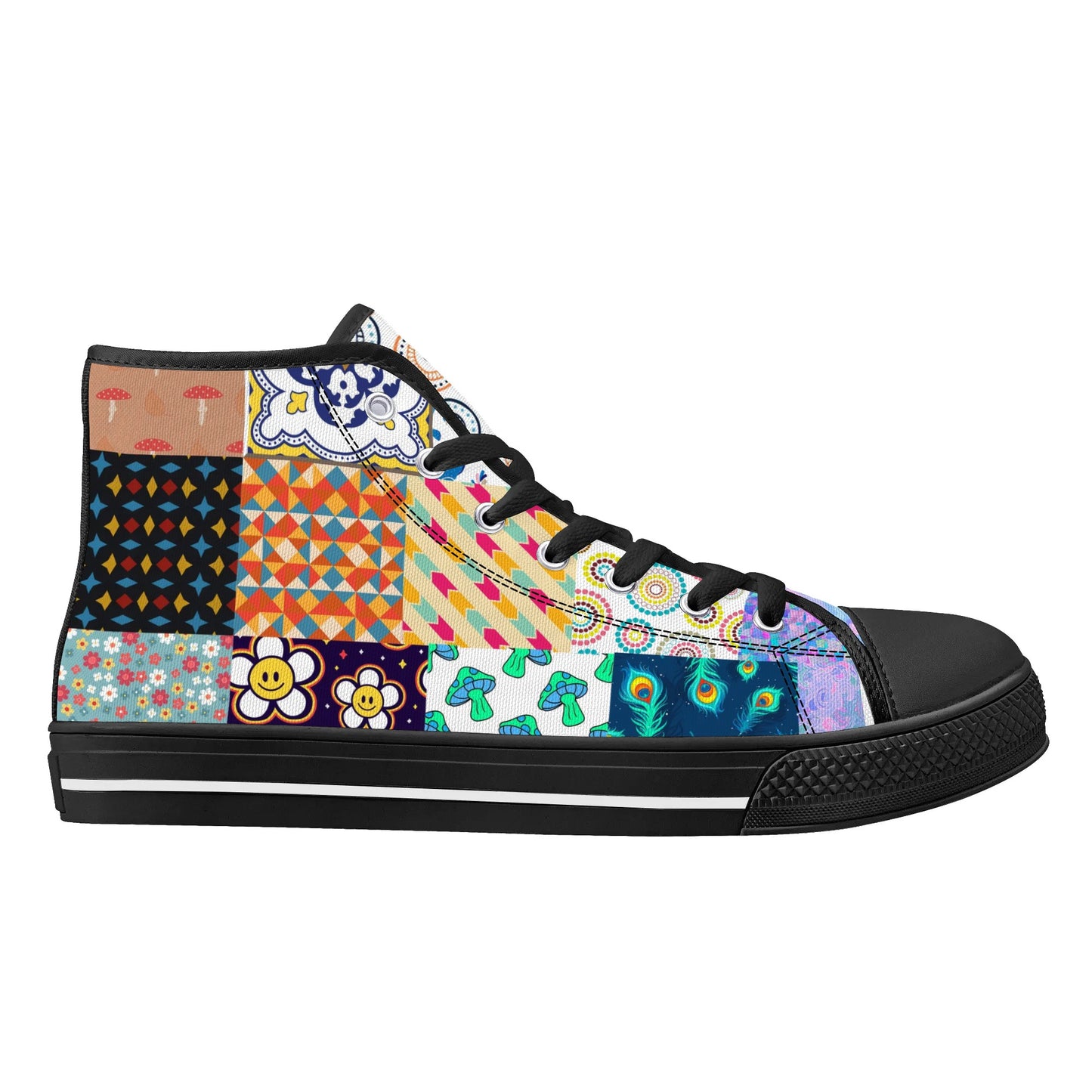 Grandma's Quilt - Mens High Top Canvas Shoes Customized Tongue