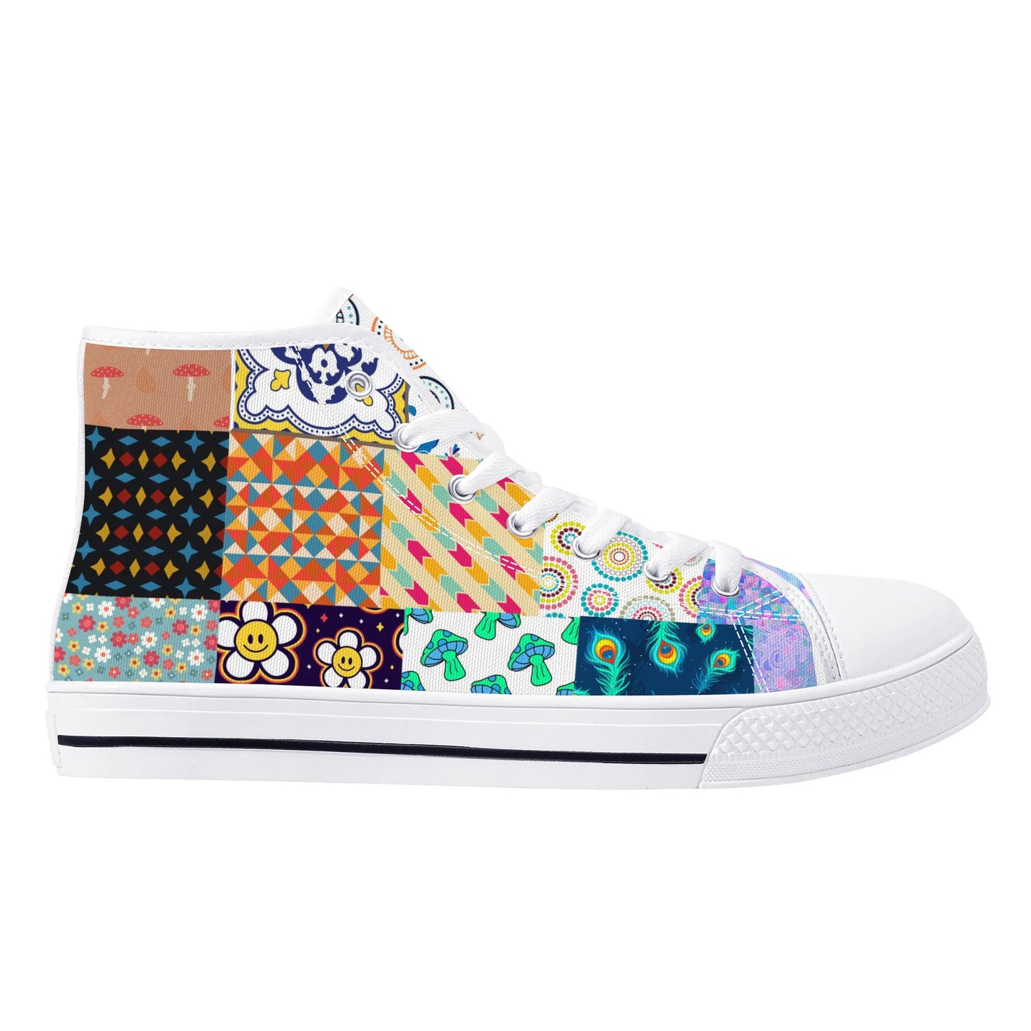 Grandma's Quilt - Mens High Top Canvas Shoes Customized Tongue