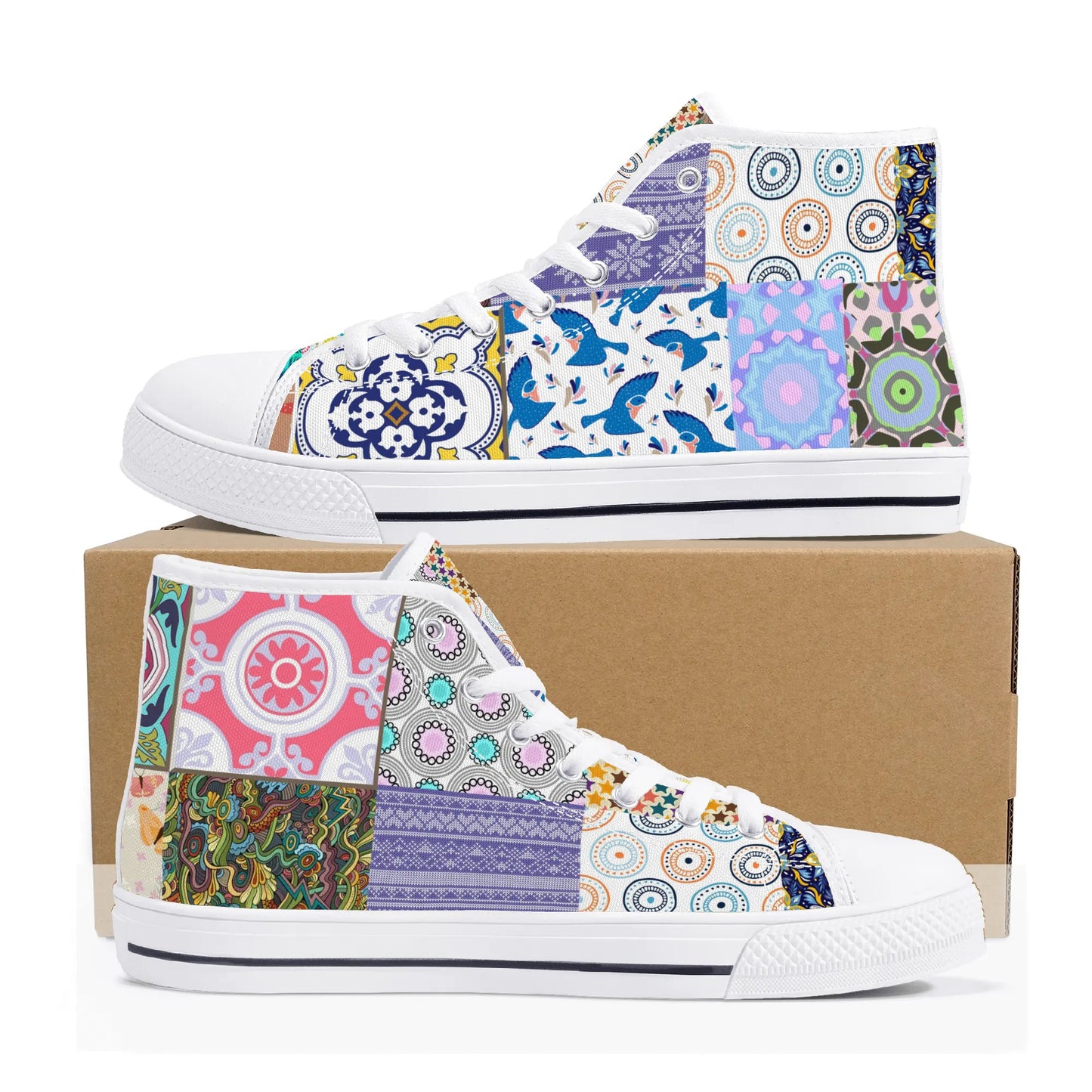 Grandma's Quilt - Mens High Top Canvas Shoes Customized Tongue