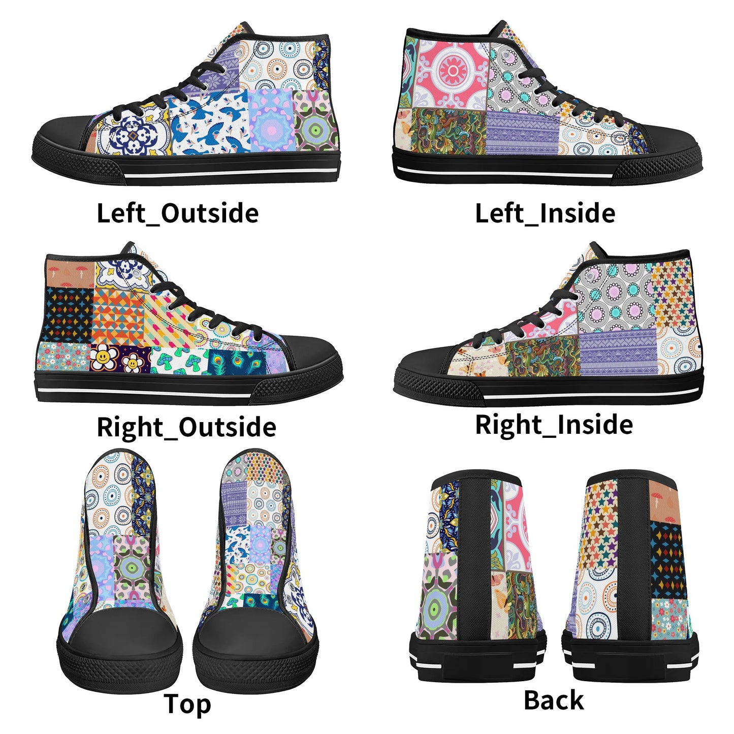 Grandma's Quilt - Mens High Top Canvas Shoes Customized Tongue