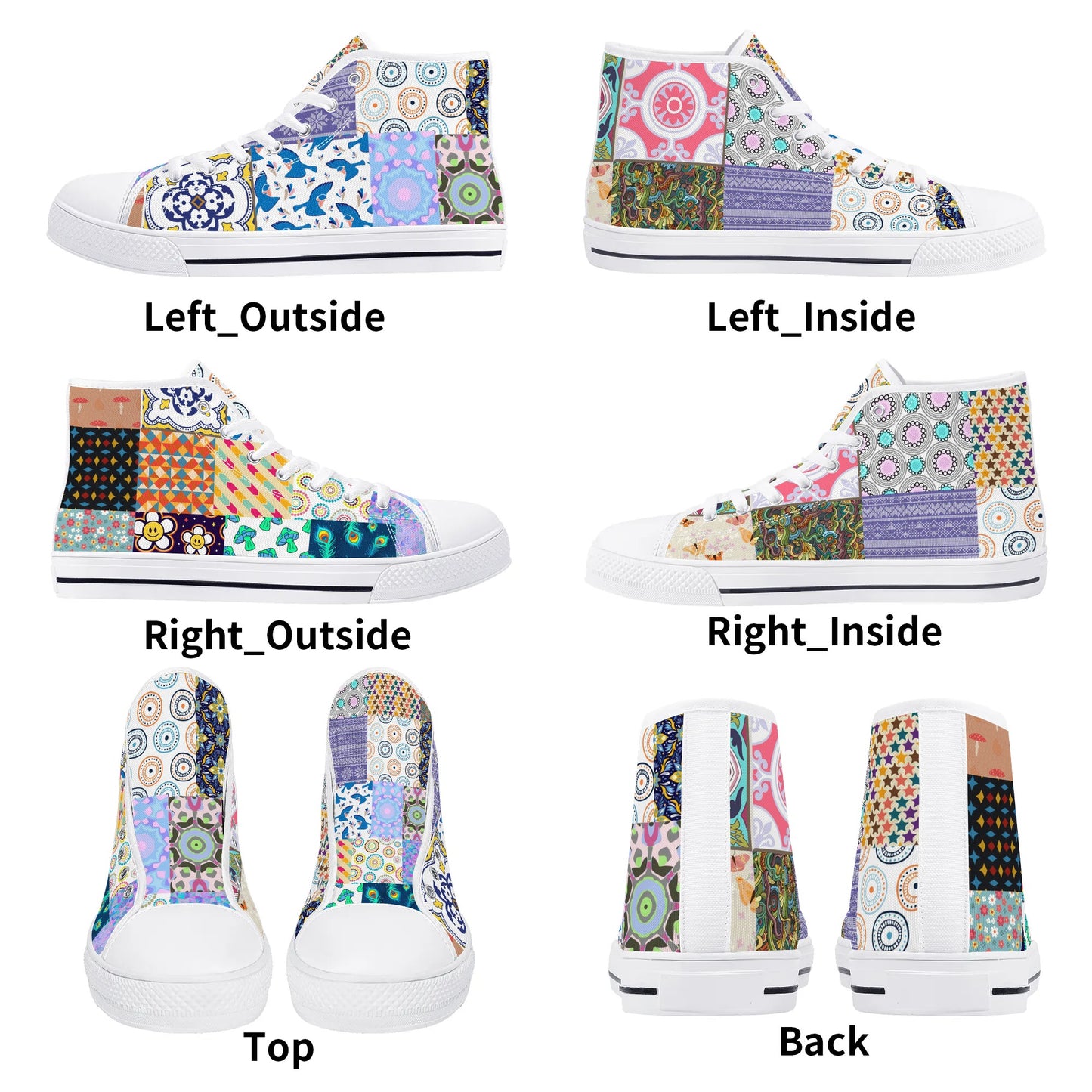 Grandma's Quilt - Mens High Top Canvas Shoes Customized Tongue