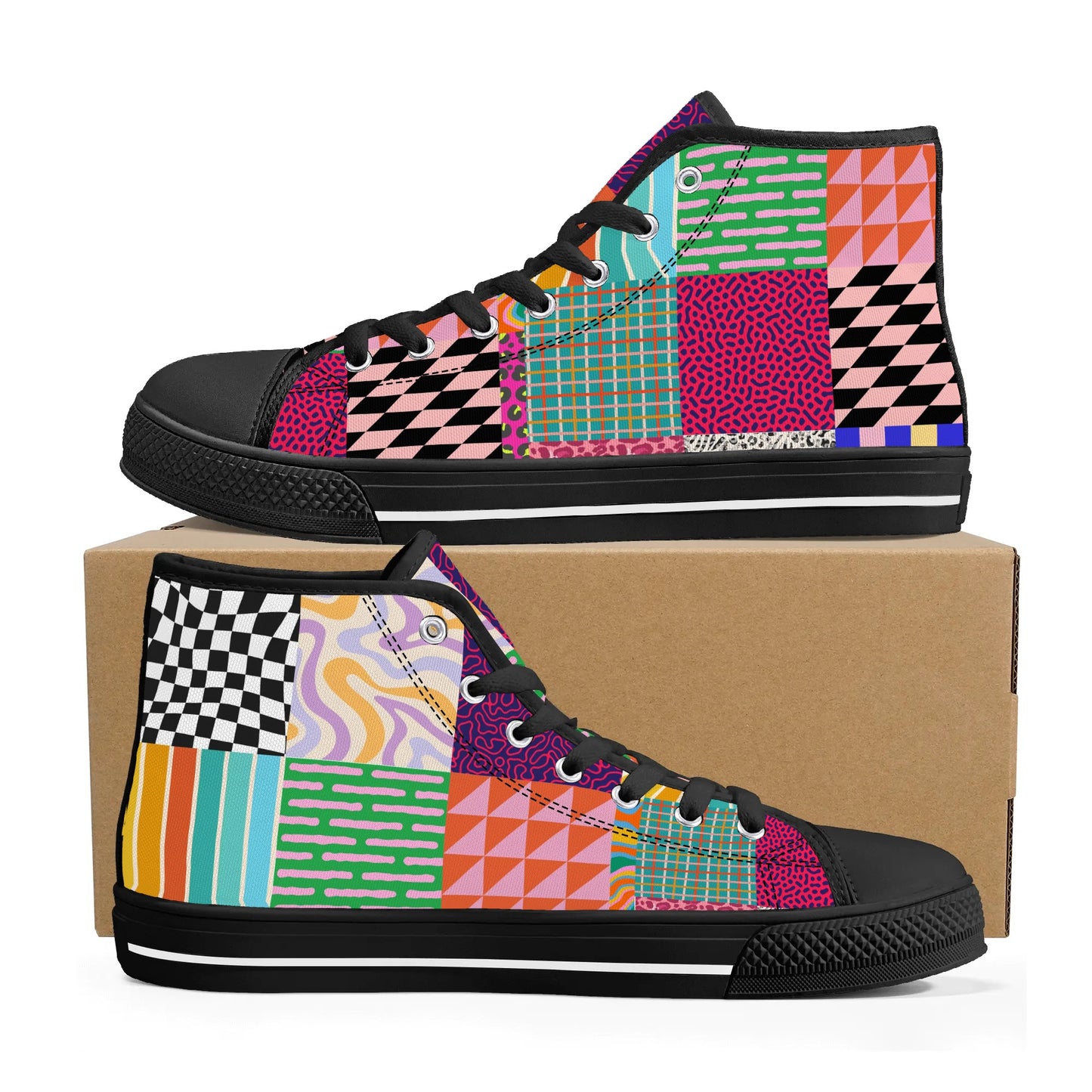 Grandma's Fall Quilt - High Top Canvas Shoes