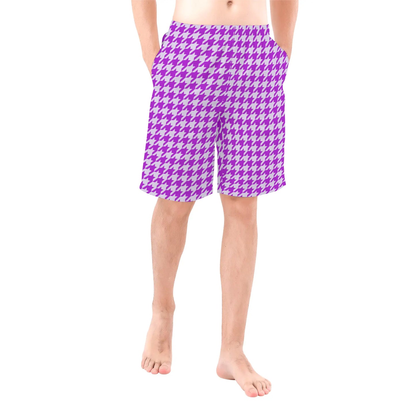 Purple Argyle Print Mens All Over Swim Trunks