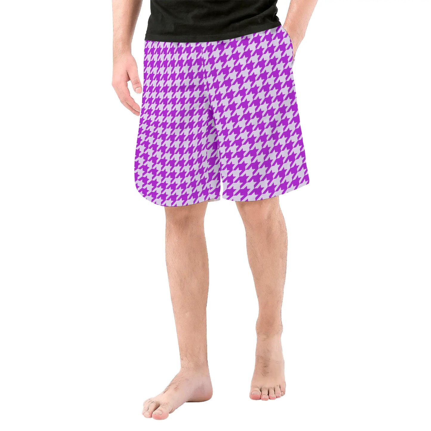 Purple Argyle Print Mens All Over Swim Trunks