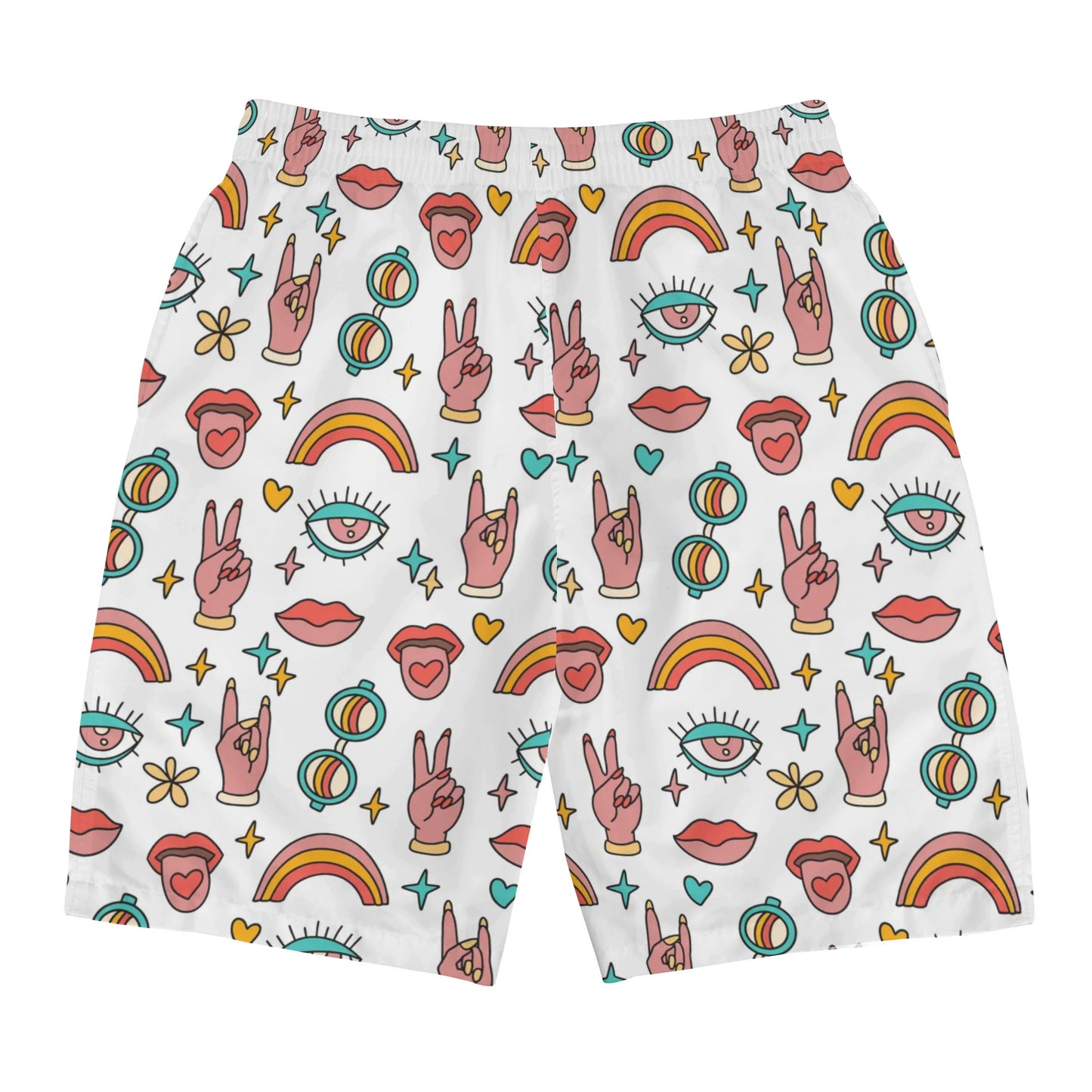 Peace, Rock Music and Rainbows - All Over Print Swim Trunks