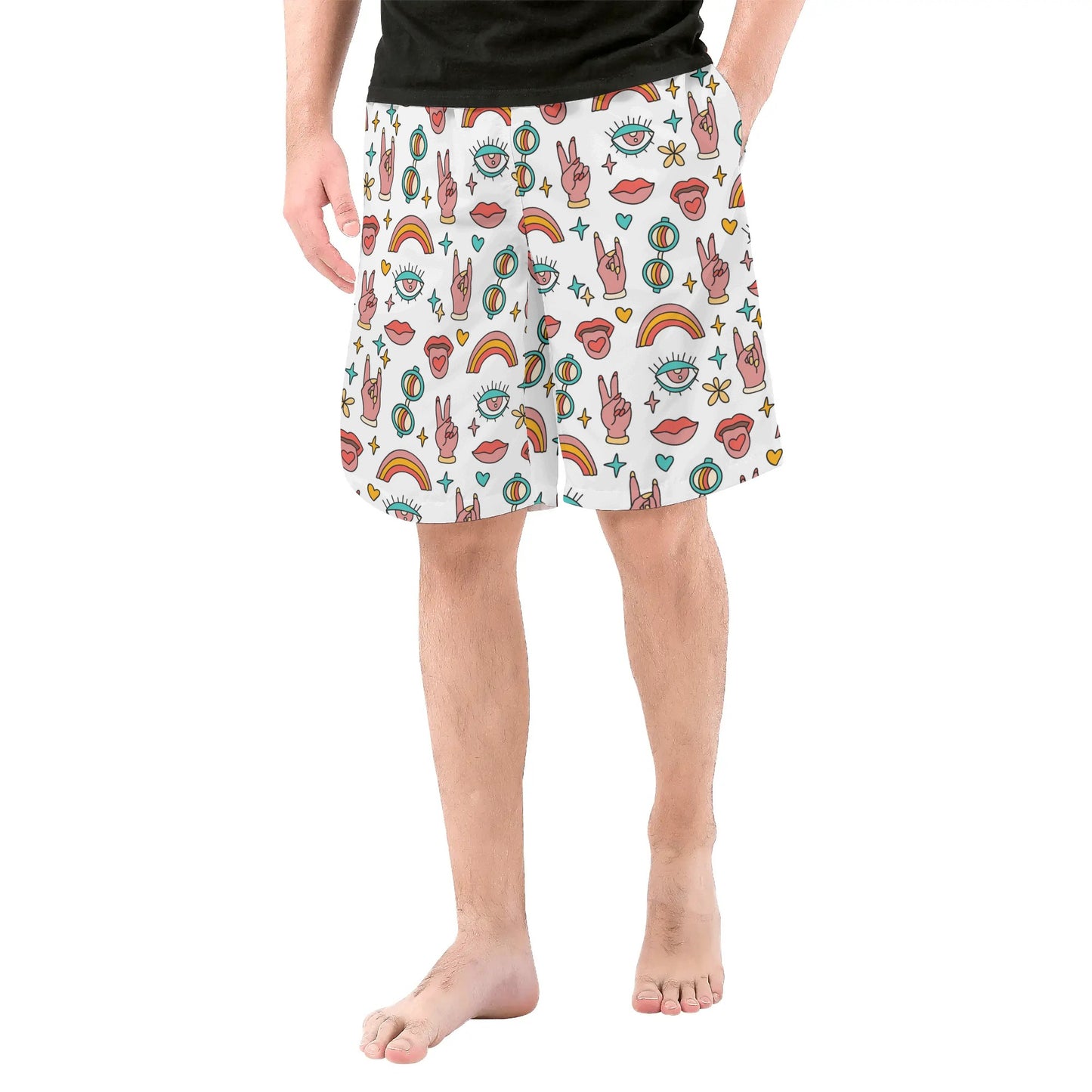 Peace, Rock Music and Rainbows - All Over Print Swim Trunks