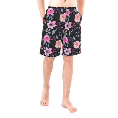 Black Floral Paradise - Men's All Over Print Swim Trunks