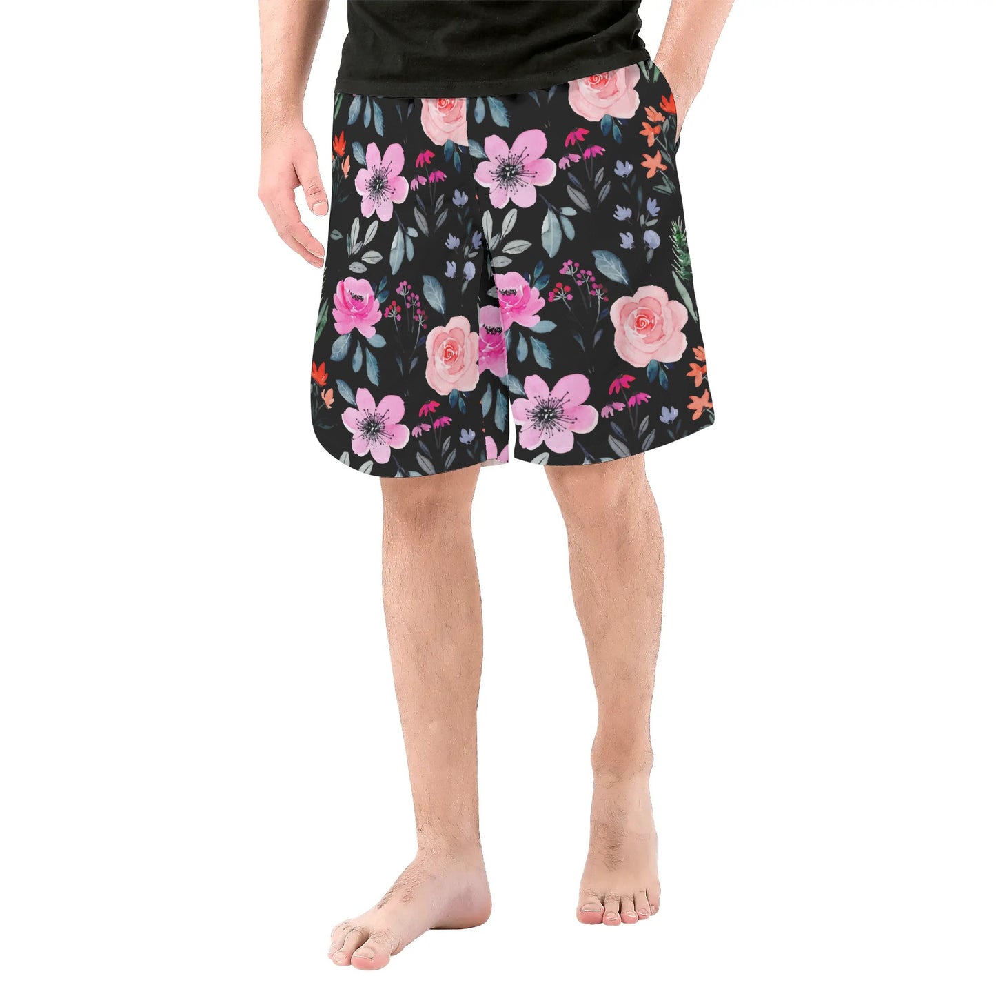 Black Floral Paradise - Men's All Over Print Swim Trunks