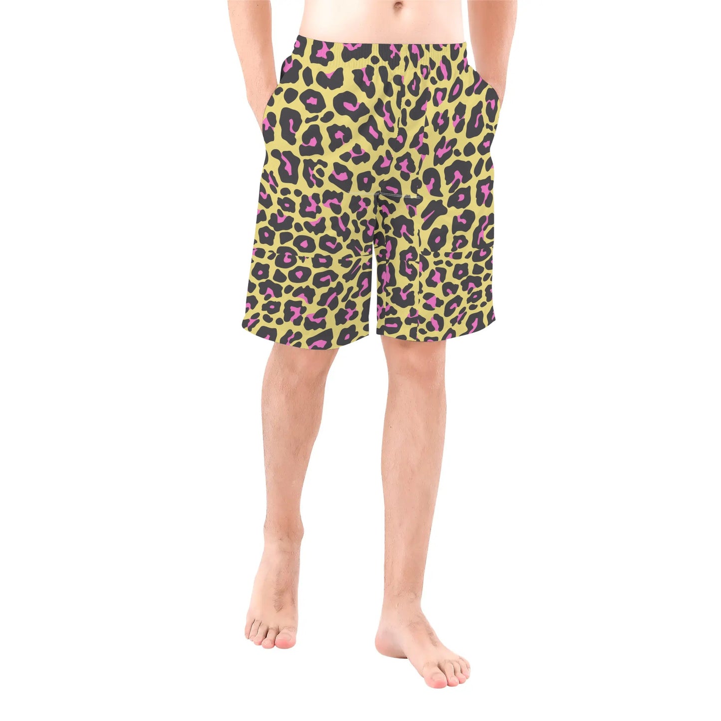 Yellow and Pink Leopard - Men's All Over Print Swim Trunks