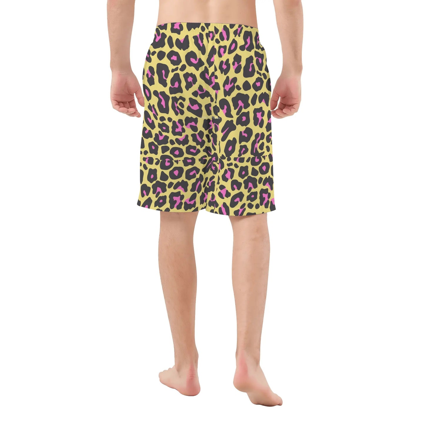 Yellow and Pink Leopard - Men's All Over Print Swim Trunks