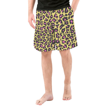 Yellow and Pink Leopard - Men's All Over Print Swim Trunks