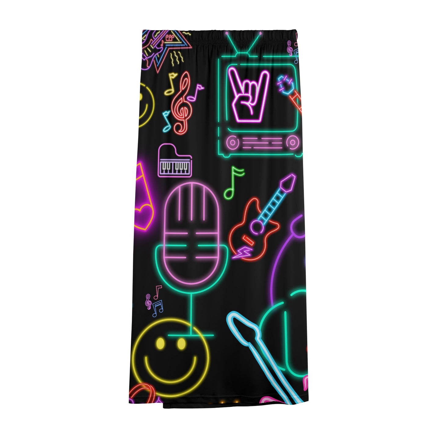 Neon Lights and Music Notes - Women's Lightweight Oversize Half-Sleeve T-shirt & Midi Skirt Two-Piece Set