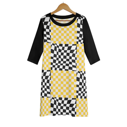 Black and Yellow - Womens Lightweight Oversize Half-Sleeve T-shirt & Midi Skirt Two-Piece Set