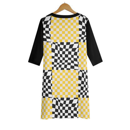 Black and Yellow - Womens Lightweight Oversize Half-Sleeve T-shirt & Midi Skirt Two-Piece Set