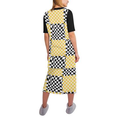 Black and Yellow - Womens Lightweight Oversize Half-Sleeve T-shirt & Midi Skirt Two-Piece Set