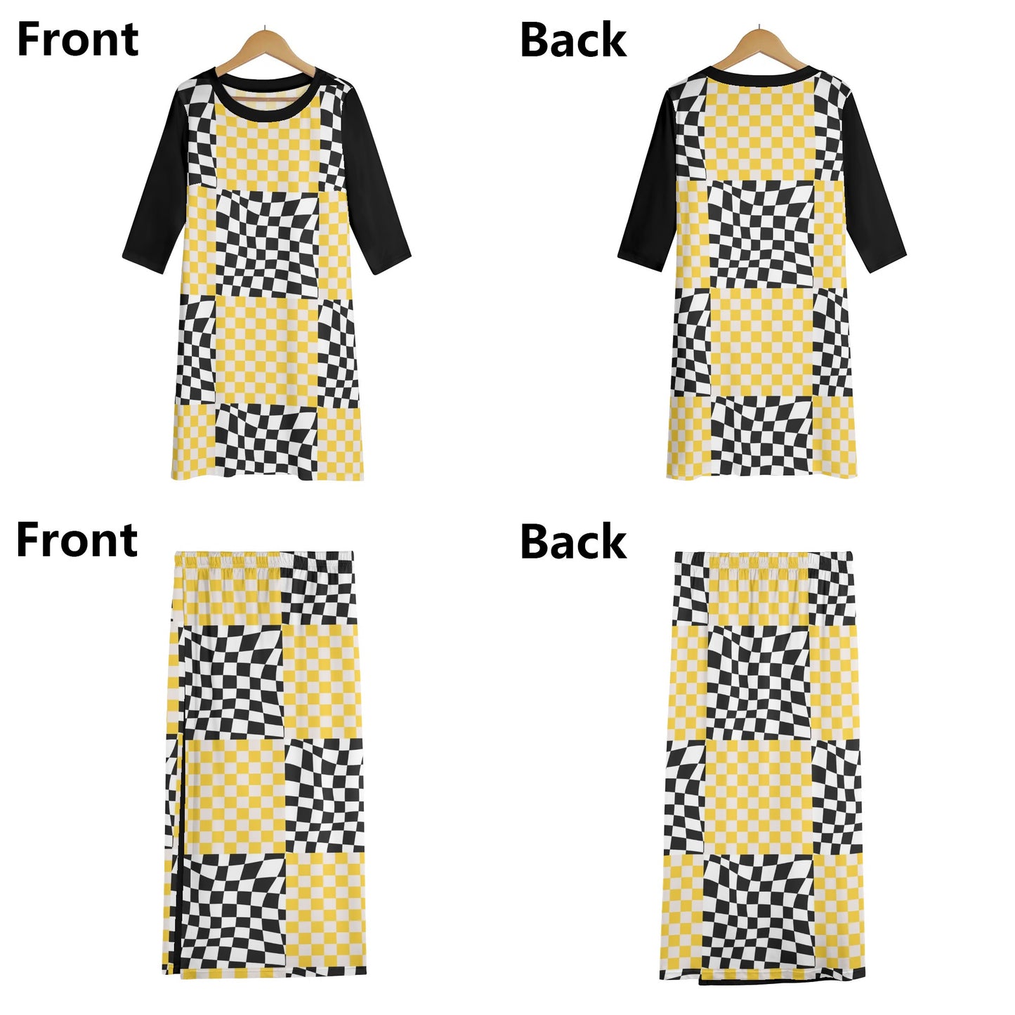 Black and Yellow - Womens Lightweight Oversize Half-Sleeve T-shirt & Midi Skirt Two-Piece Set