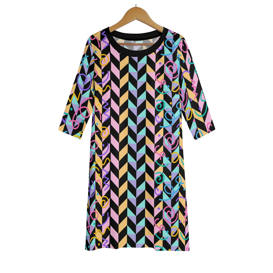 Chillin in Chevron - Women's Lightweight Oversize Half-Sleeve T-shirt & Midi Skirt Two-Piece Set