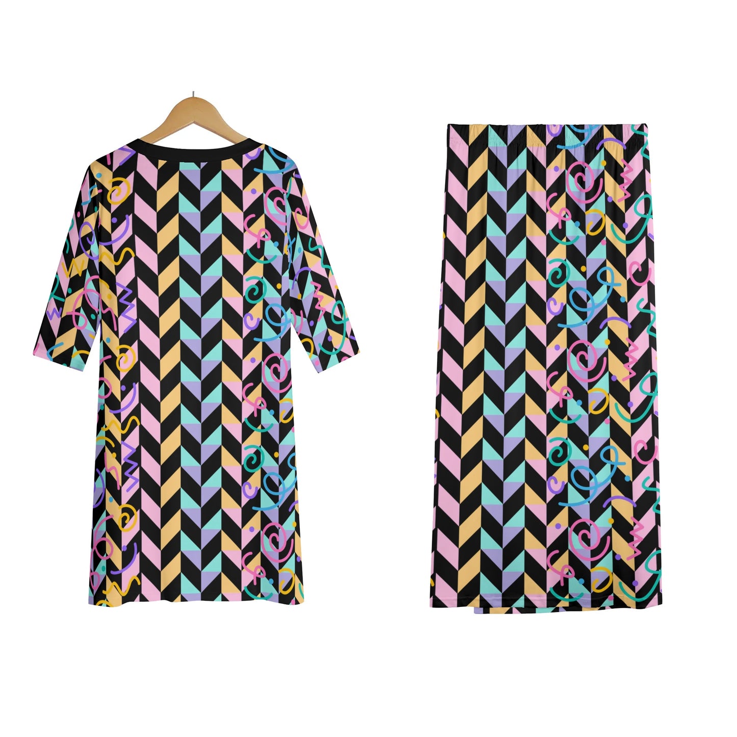 Chillin in Chevron - Women's Lightweight Oversize Half-Sleeve T-shirt & Midi Skirt Two-Piece Set