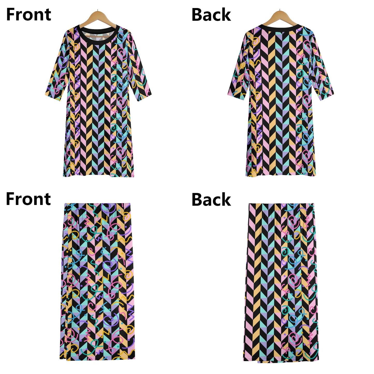 Chillin in Chevron - Women's Lightweight Oversize Half-Sleeve T-shirt & Midi Skirt Two-Piece Set