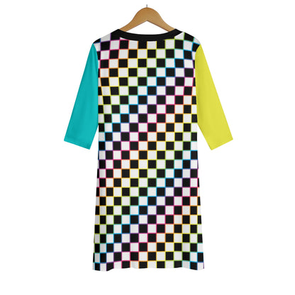 Rainbow Checkers - Women's Lightweight Oversize Half-Sleeve T-shirt & Midi Skirt Two-Piece Set