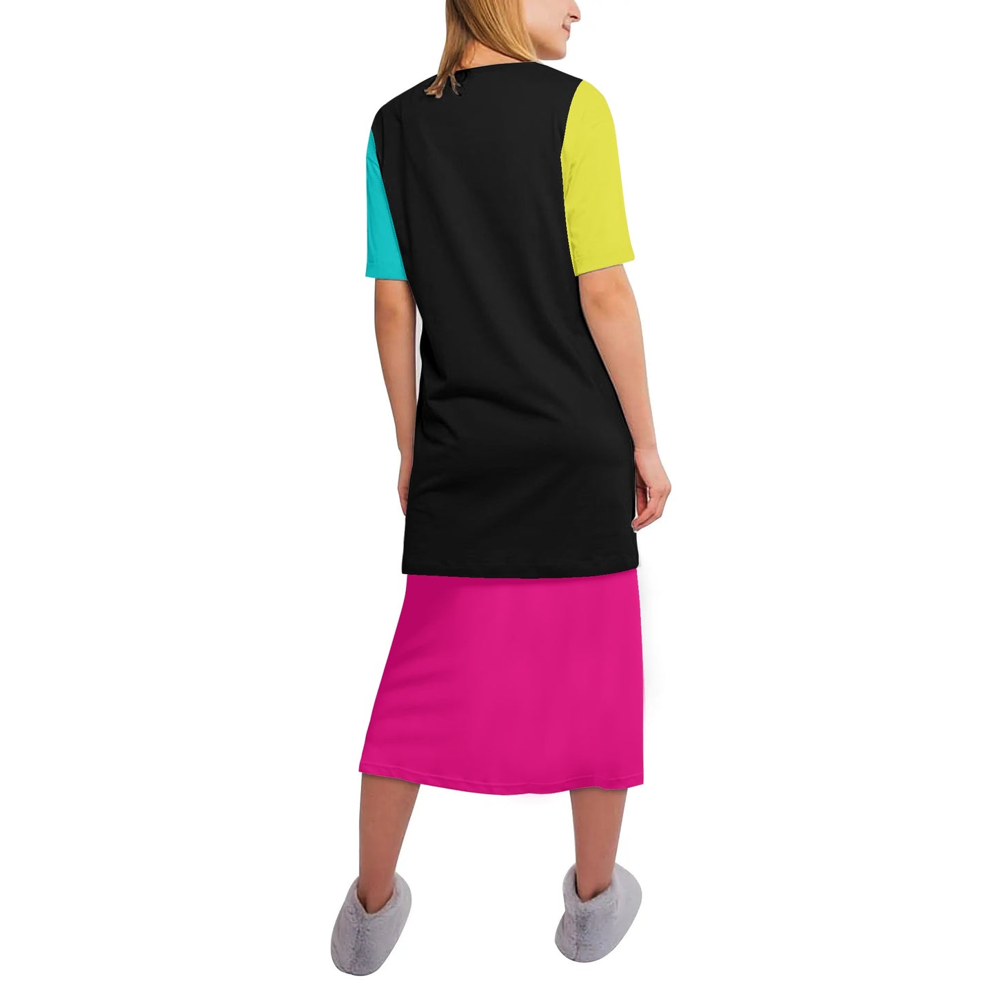 "Rainbow is the New Black" Womens Lightweight Oversize Half-Sleeve T-shirt & Midi Skirt Two-Piece Set