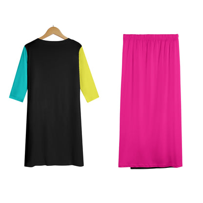 "Rainbow is the New Black" Womens Lightweight Oversize Half-Sleeve T-shirt & Midi Skirt Two-Piece Set