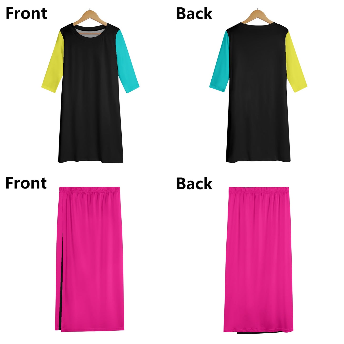 "Rainbow is the New Black" Womens Lightweight Oversize Half-Sleeve T-shirt & Midi Skirt Two-Piece Set