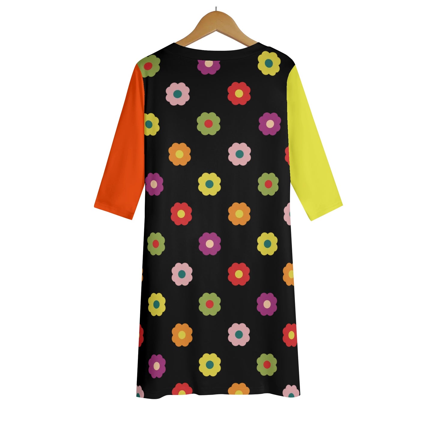 70s Flower Power - Womens Lightweight Oversize Half-Sleeve T-shirt & Midi Skirt Two-Piece Set