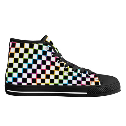 Rainbow Checkers - Mens High Top Canvas Shoes - Customized Tongue