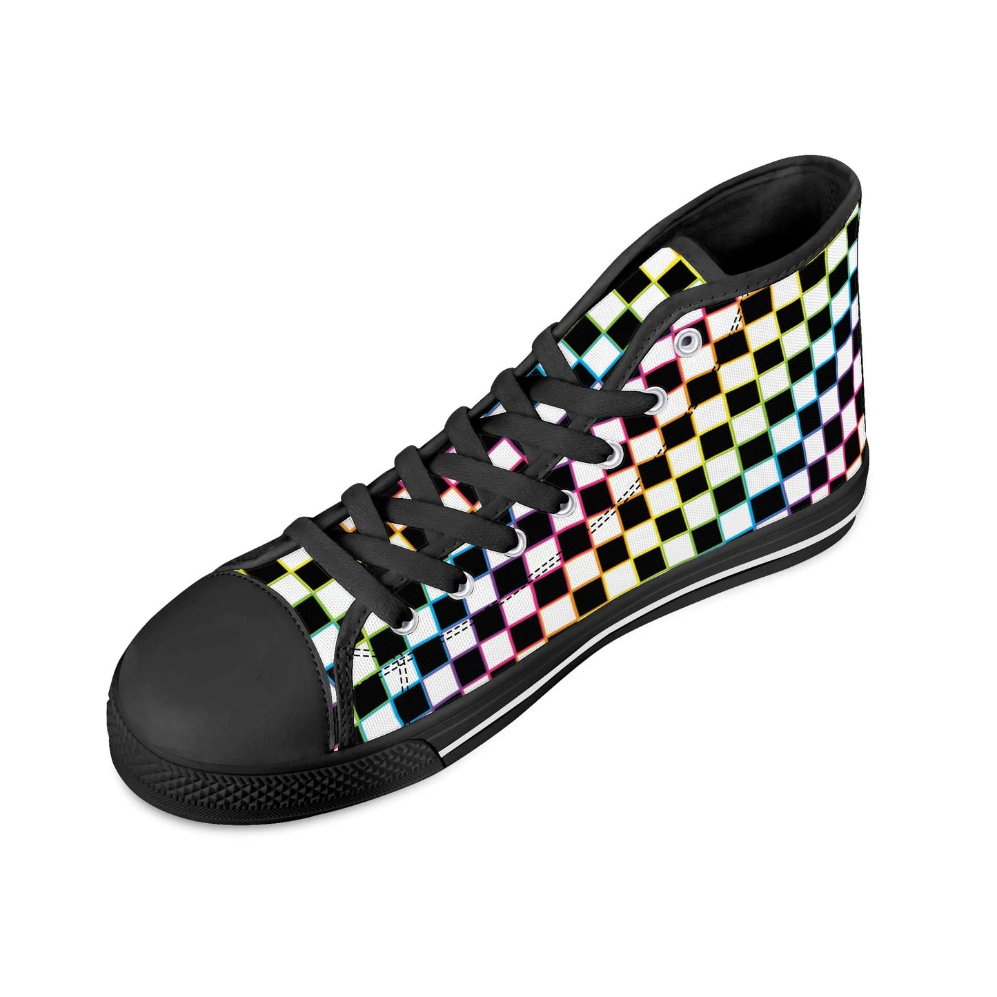 Rainbow Checkers - Mens High Top Canvas Shoes - Customized Tongue