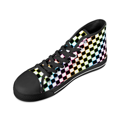 Rainbow Checkers - Mens High Top Canvas Shoes - Customized Tongue