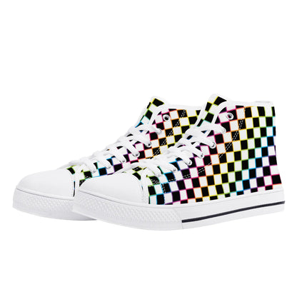 Rainbow Checkers - Mens High Top Canvas Shoes - Customized Tongue