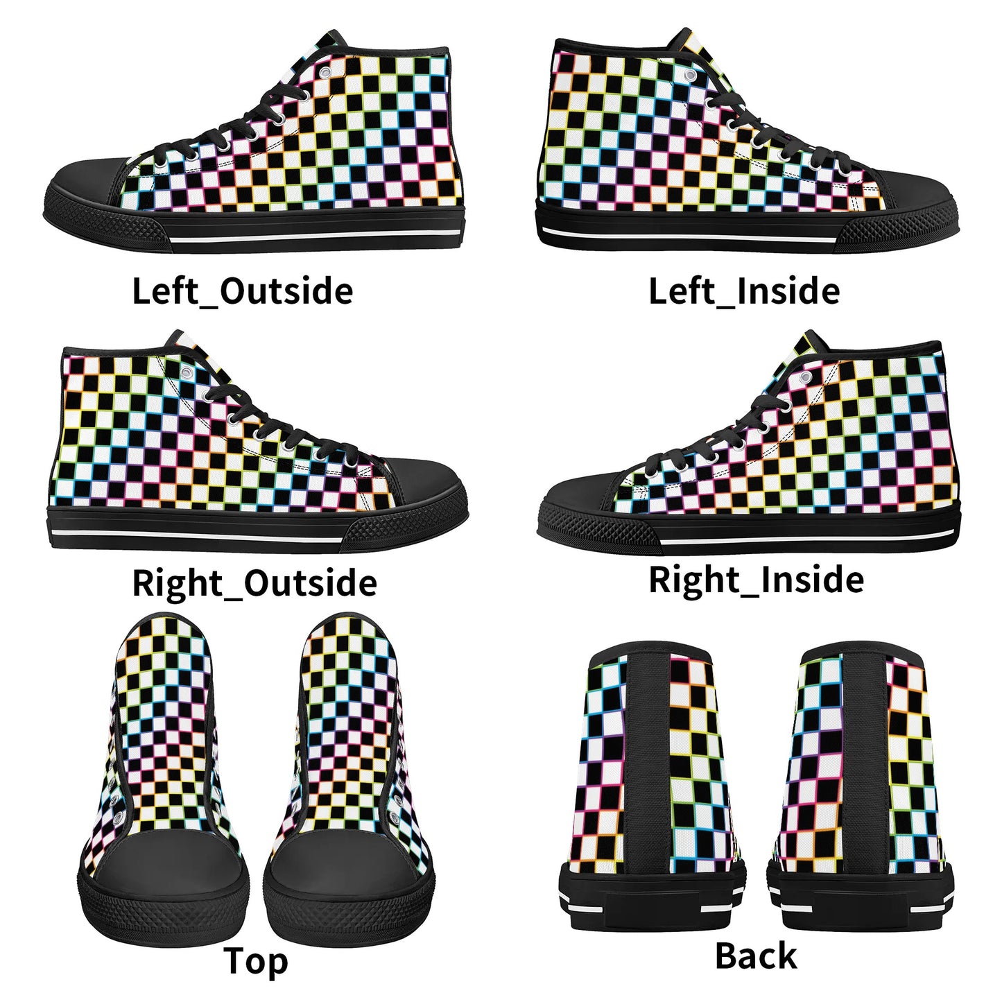 Rainbow Checkers - Mens High Top Canvas Shoes - Customized Tongue