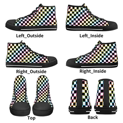 Rainbow Checkers - Mens High Top Canvas Shoes - Customized Tongue