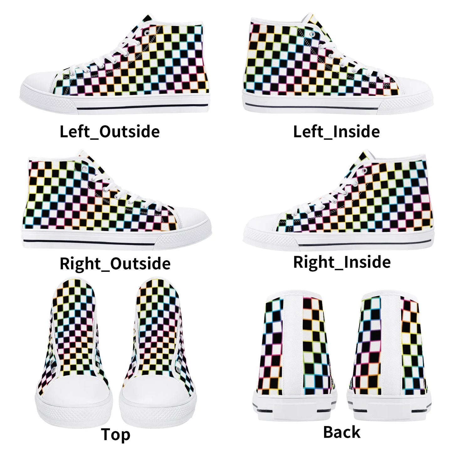 Rainbow Checkers - Mens High Top Canvas Shoes - Customized Tongue