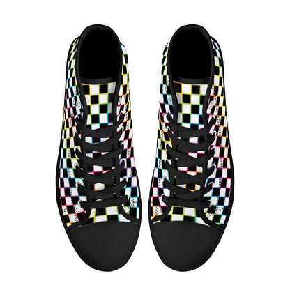 Rainbow Checkers - Mens High Top Canvas Shoes - Customized Tongue