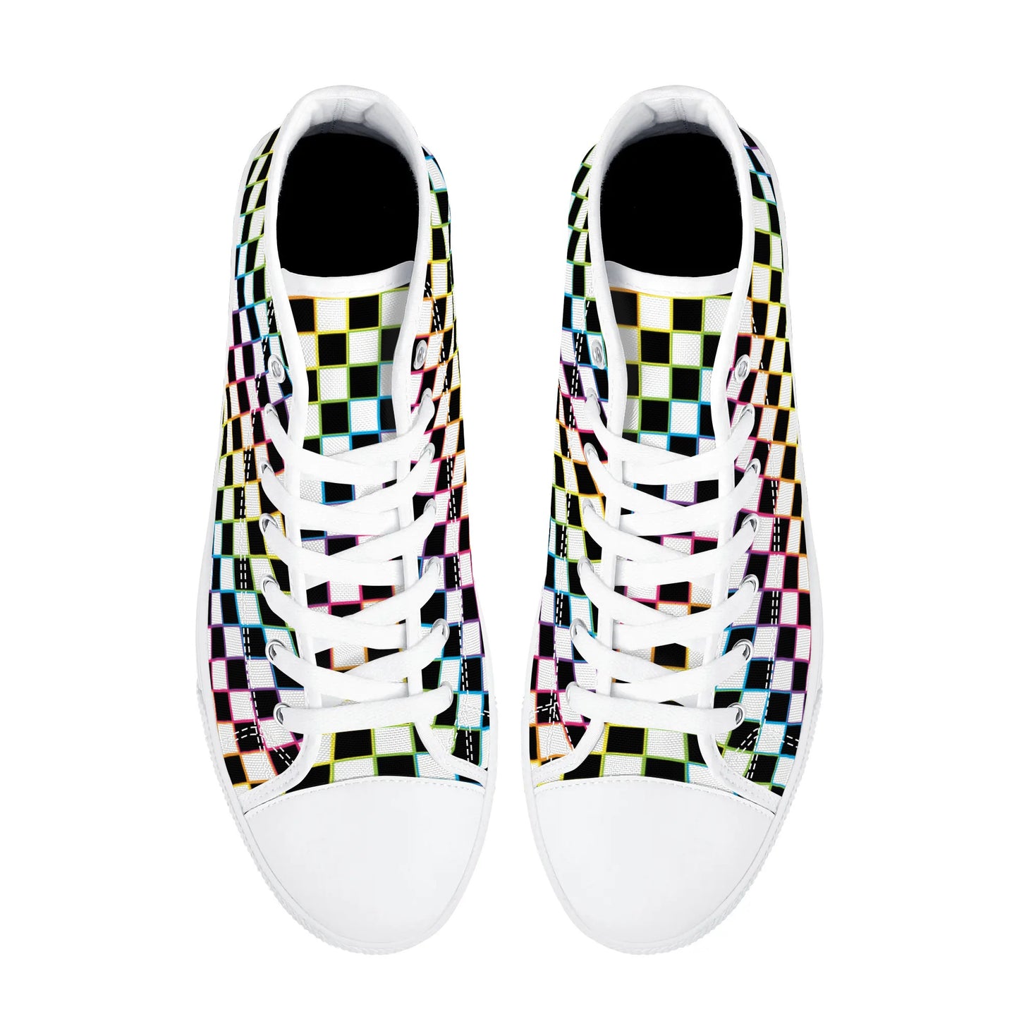 Rainbow Checkers - Mens High Top Canvas Shoes - Customized Tongue