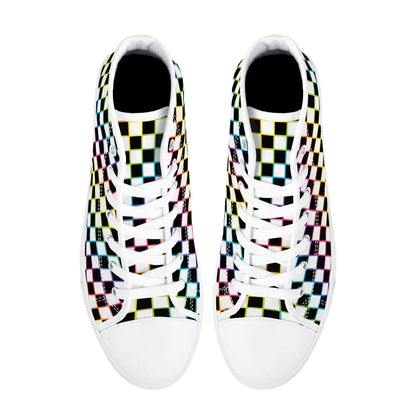 Rainbow Checkers - Mens High Top Canvas Shoes - Customized Tongue