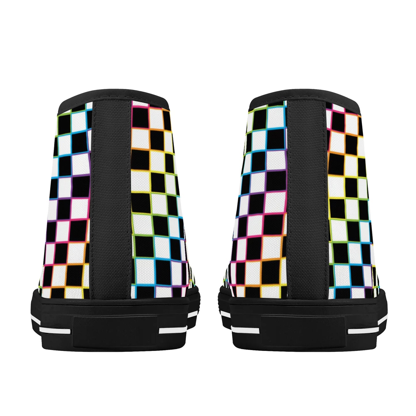 Rainbow Checkers - Mens High Top Canvas Shoes - Customized Tongue