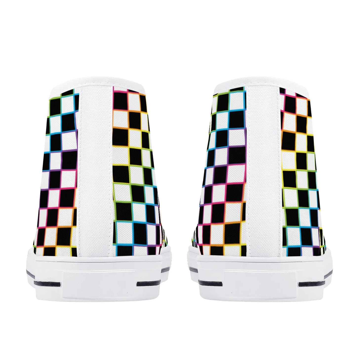 Rainbow Checkers - Mens High Top Canvas Shoes - Customized Tongue