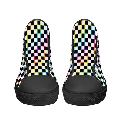 Rainbow Checkers - Mens High Top Canvas Shoes - Customized Tongue