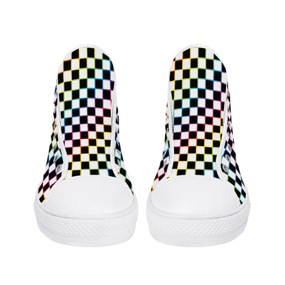 Rainbow Checkers - Mens High Top Canvas Shoes - Customized Tongue