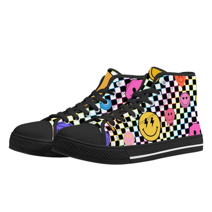 Smiles and Check Mates -High Top Canvas Shoes