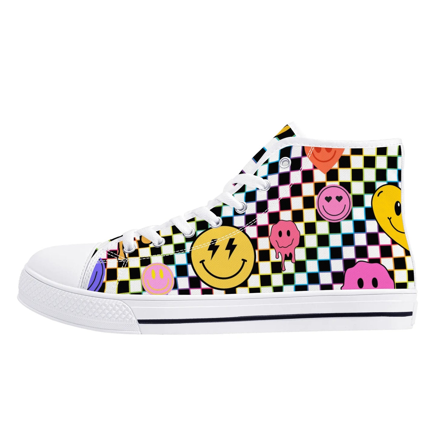 Smiles and Check Mates -High Top Canvas Shoes