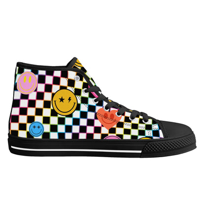 Smiles and Check Mates -High Top Canvas Shoes