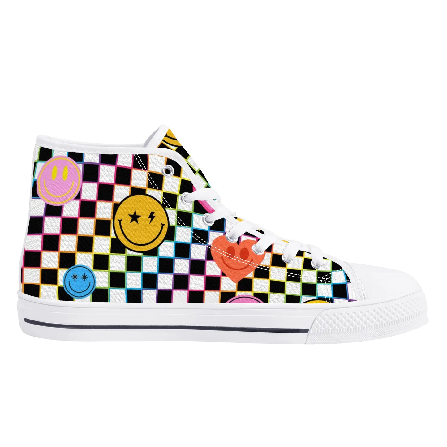 Smiles and Check Mates -High Top Canvas Shoes