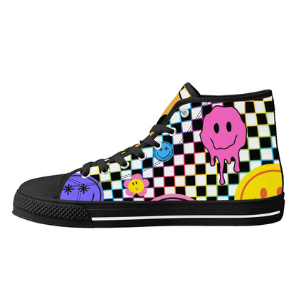 Smiles and Check Mates -High Top Canvas Shoes