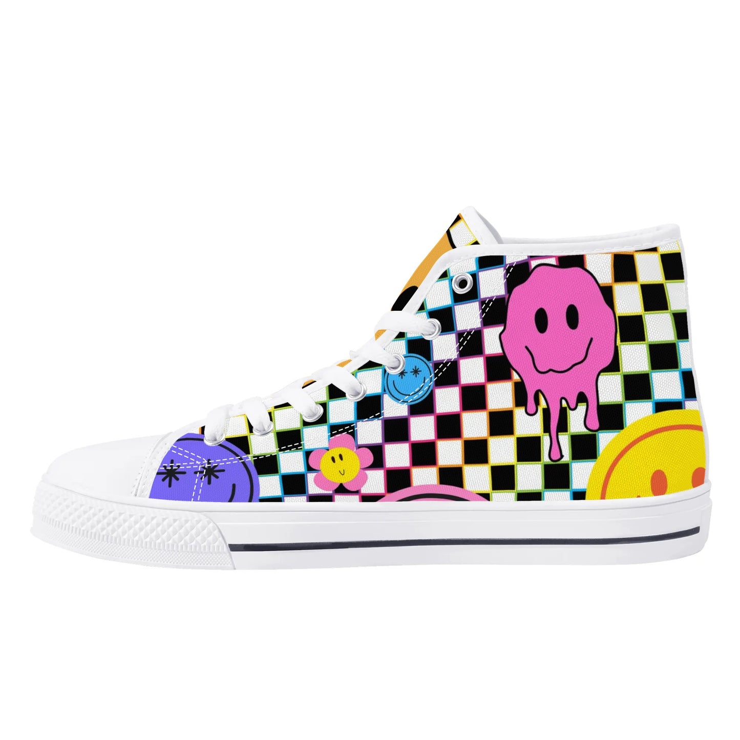 Smiles and Check Mates -High Top Canvas Shoes