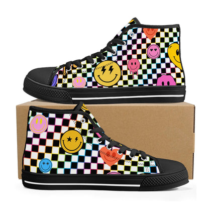 Smiles and Check Mates -High Top Canvas Shoes